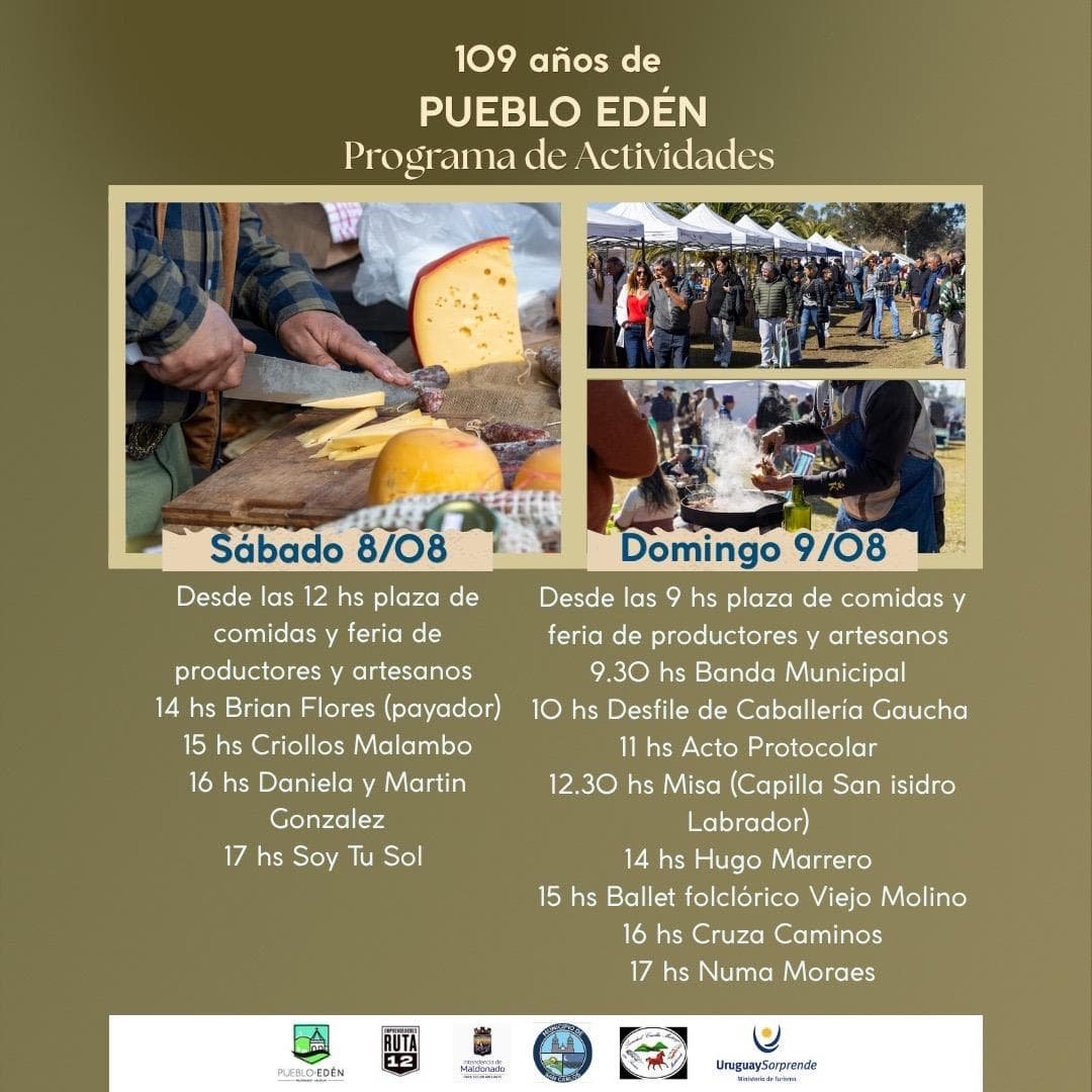 Programa de actividades de Pueblo Edén para el sábado 8 y domingo 9 de agosto